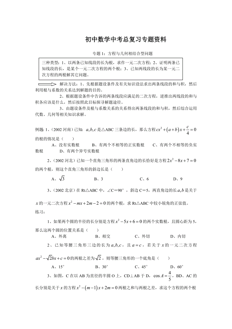 初中数学中考总复习专题资料_第1页