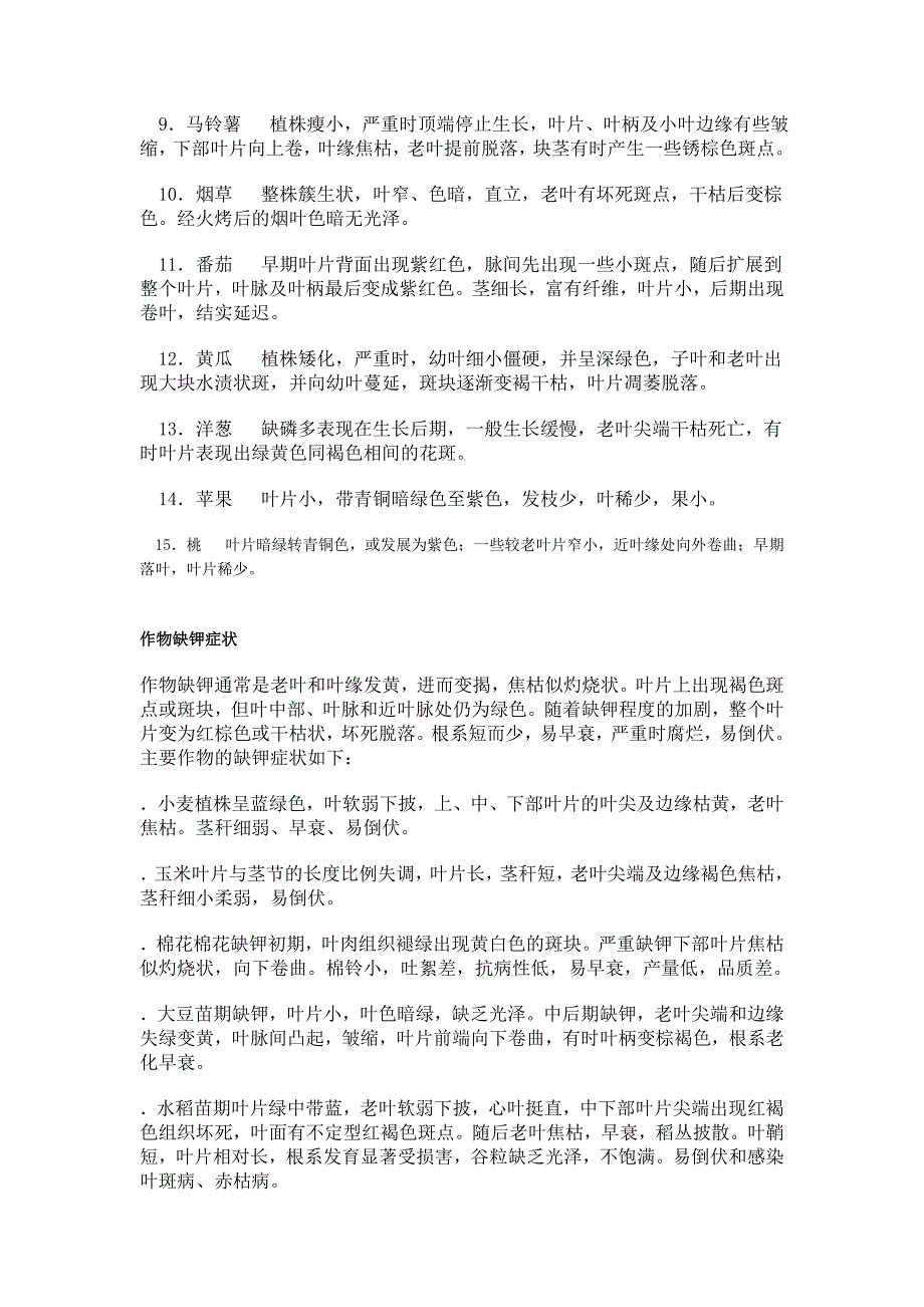 不同作物缺氮、缺磷、缺钾、缺钙、缺镁、缺硼及营养过剩症状.doc_第3页