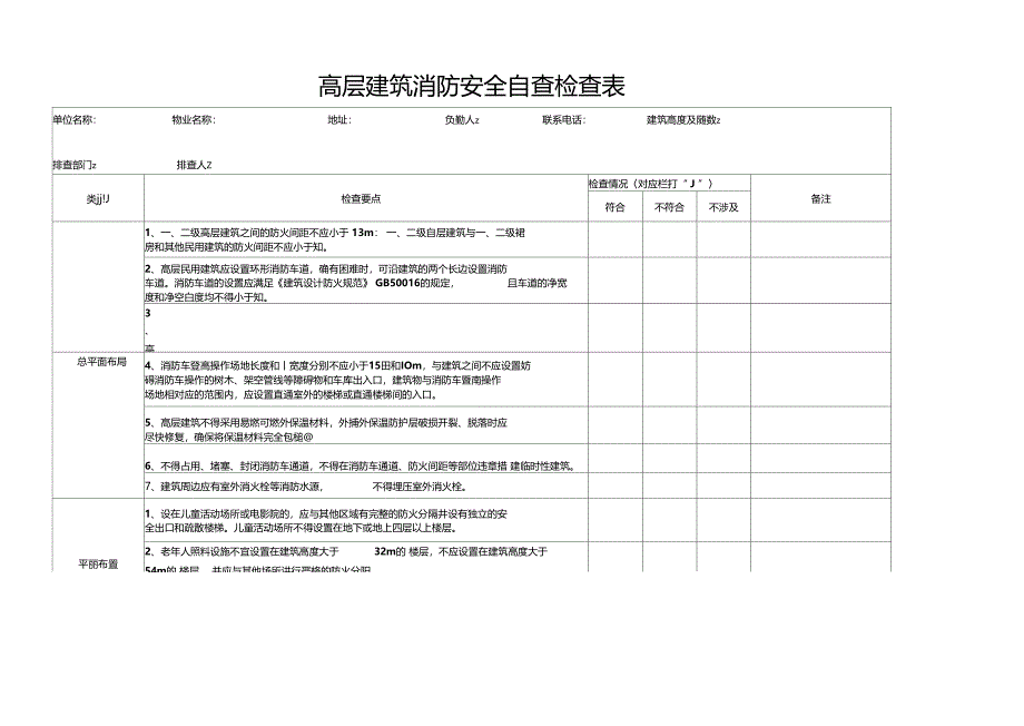 高层建筑消防安全自查检查表_第1页