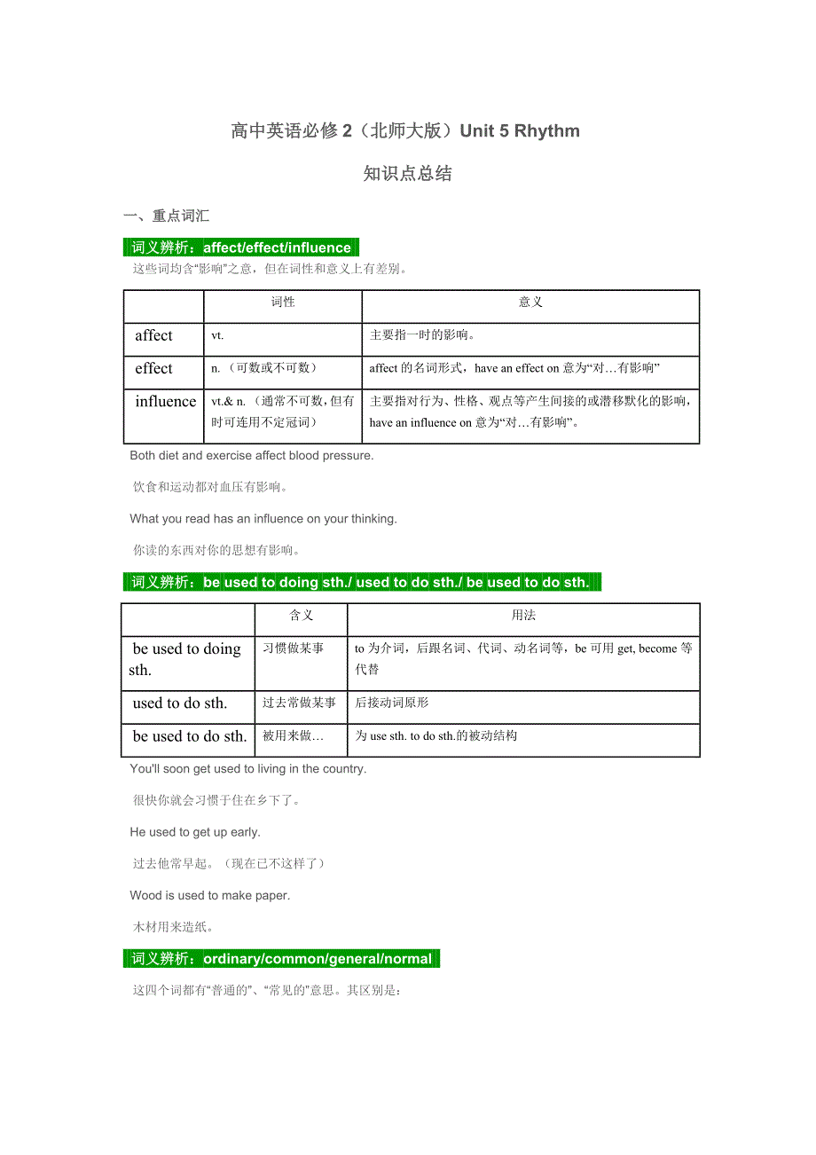 高中英语必修2(北师大版)Unit5Rhythm知识点总结_第1页