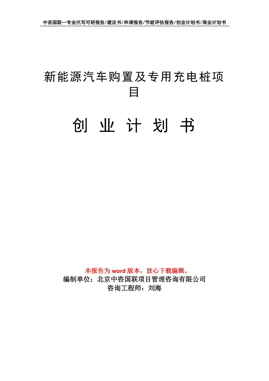 新能源汽车购置及专用充电桩项目创业计划书写作模板_第1页