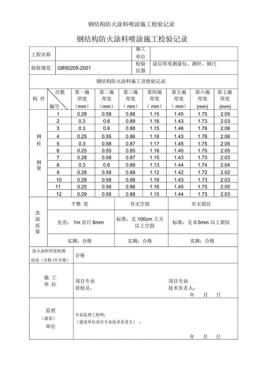 钢结构防火涂料喷涂施工检验记录_第2页