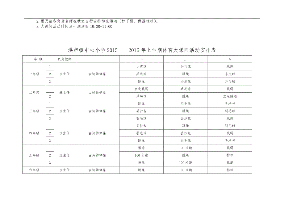 中心小学大课间活动安排表_第3页