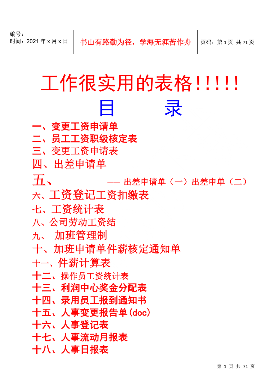 人力资源某某人事实用性表格人事必备_第1页