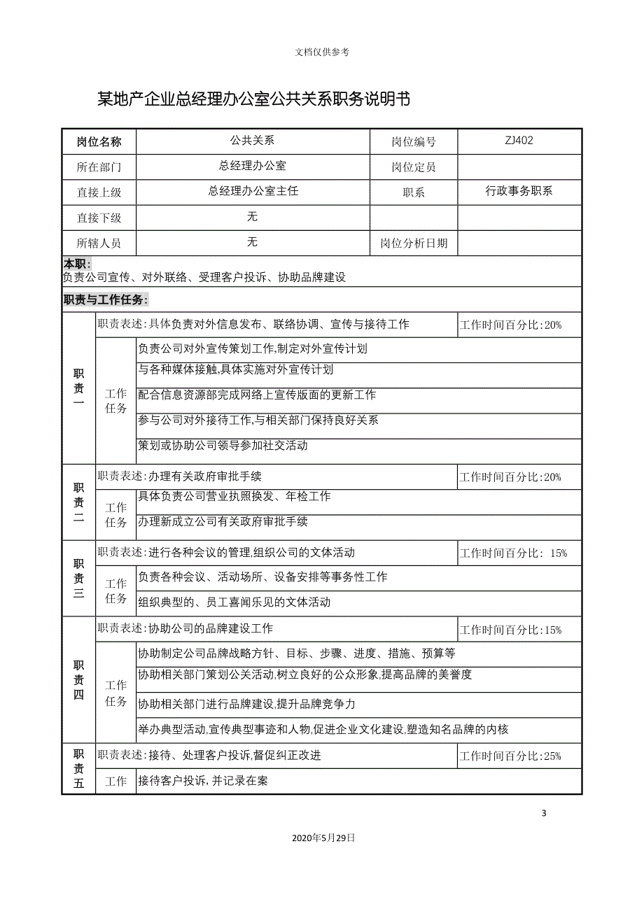 地产企业总经理办公室公共关系职务说明书_第3页