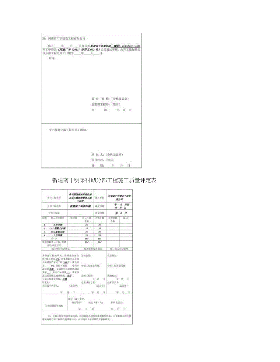 新建南干明渠衬砌分部工程施工质量评定表(完整版)实用资料_第3页