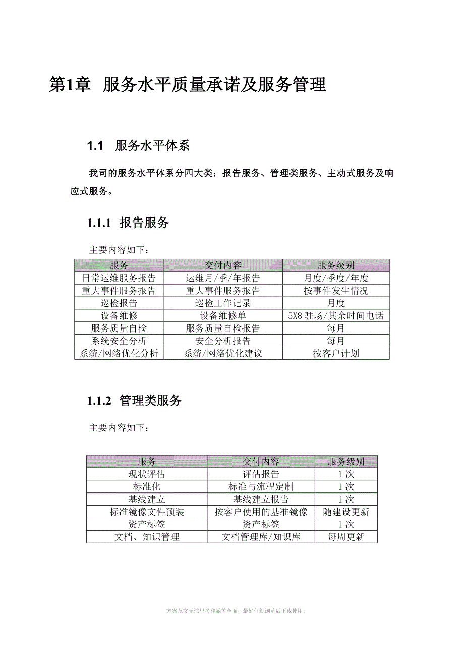 服务水平质量承诺及服务管理方案_第1页