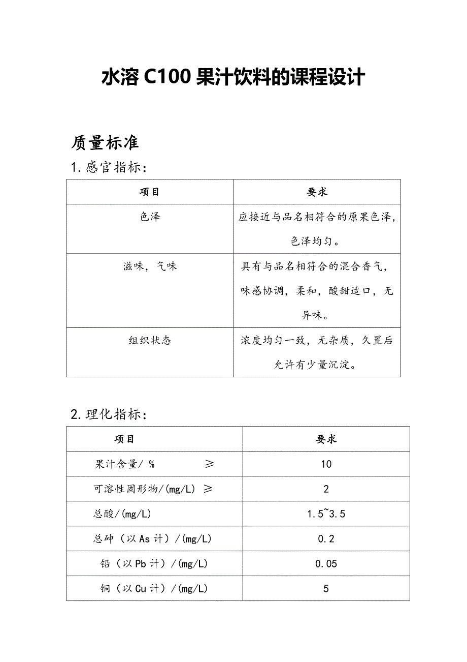 水溶C100果汁饮料课程设计_第1页