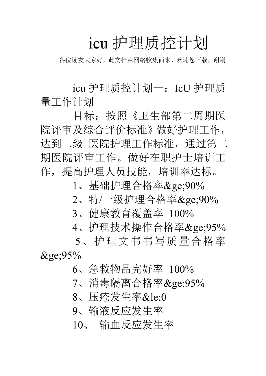 icu护理质控计划_第1页