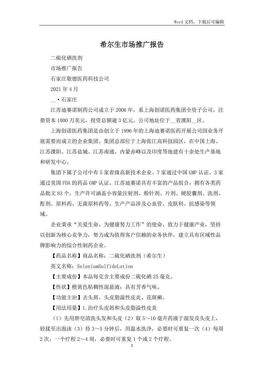 希尔生市场推广报告_第1页