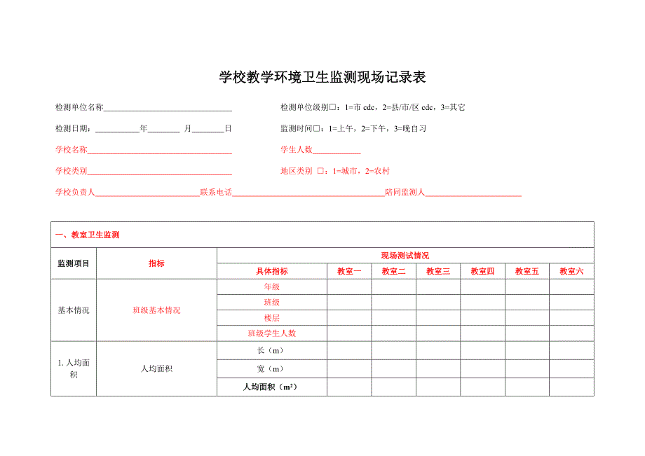 学校环境监测现场记录表2_第1页
