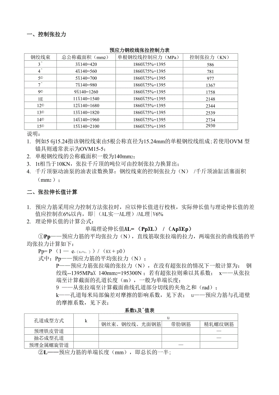 预应力钢绞线张拉控制张拉力、伸长值计算以及注意事项_第1页