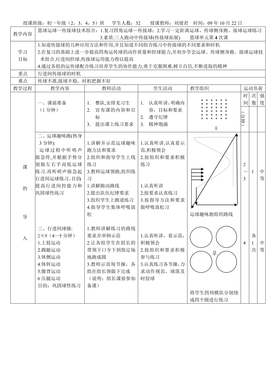 初一年级第一学期篮球单元教学计划（水平四）.doc_第5页