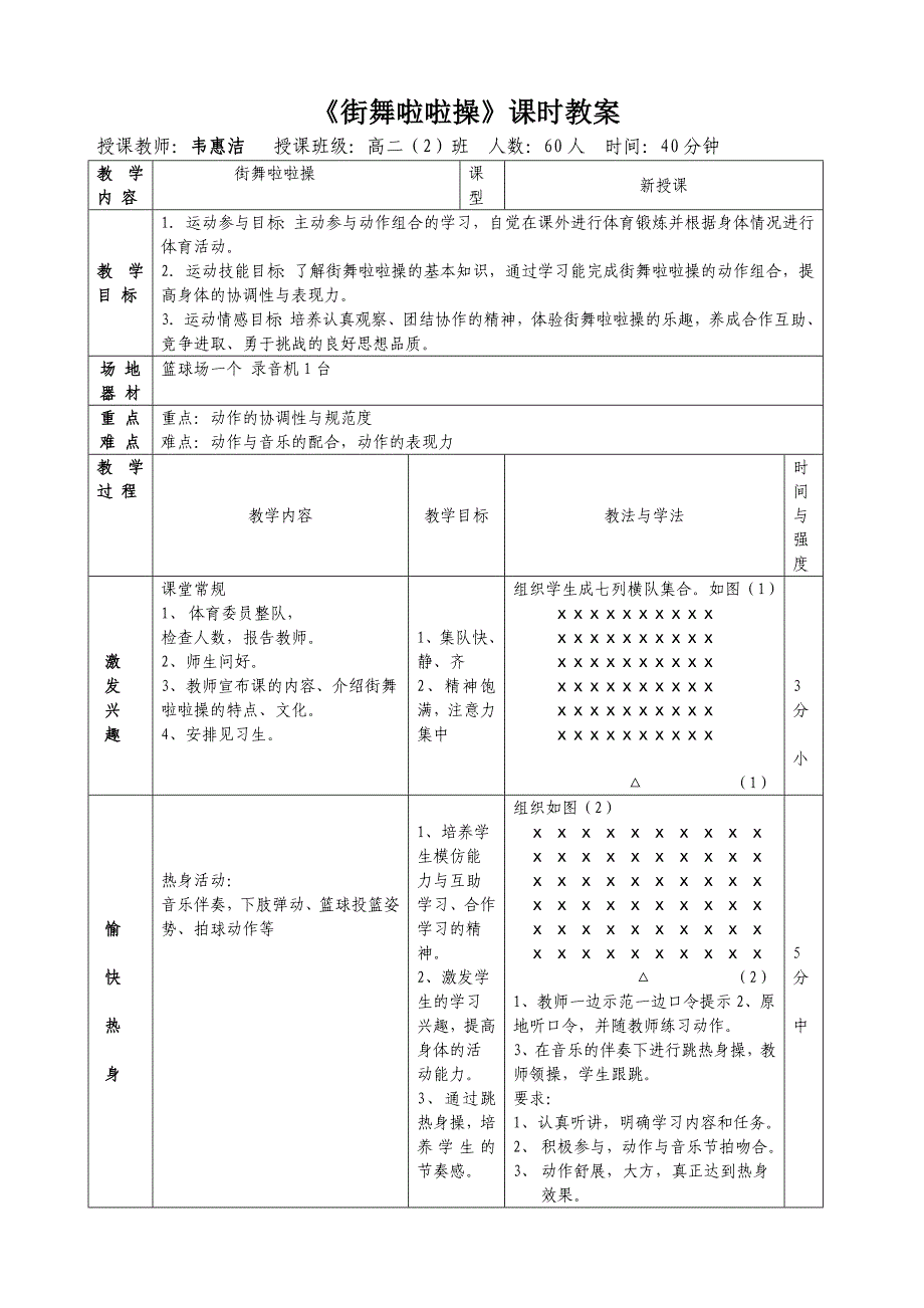 街舞啦啦操课时教案.doc_第1页