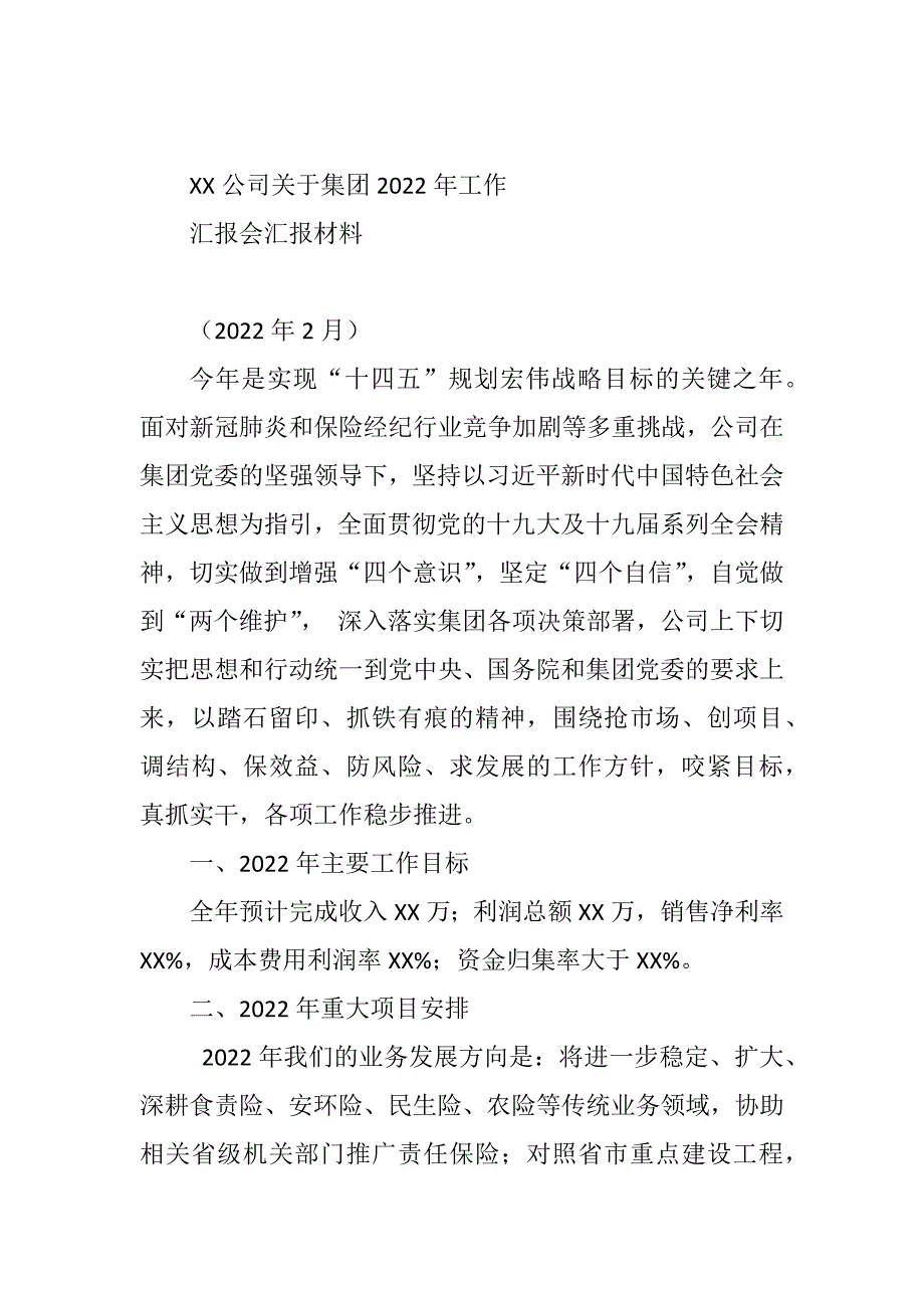 公司关于集团2022年工作汇报会汇报材料_第1页