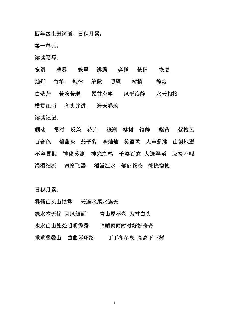小学四年级上册语文词语盘点、日积月累.doc_第1页