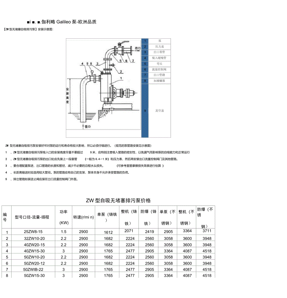 ZW型无堵塞自吸排污泵安装示意图及价格_第1页