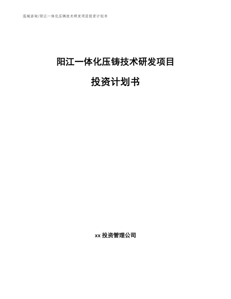 阳江一体化压铸技术研发项目投资计划书_第1页