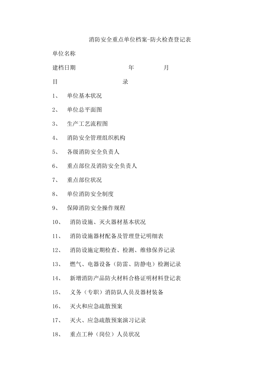 消防安全重点单位档案防火检查记录表样本.docx_第1页