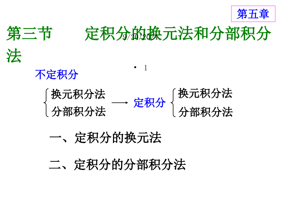 高等数学方明亮53定积分的换元法和分部积分法课件_第1页