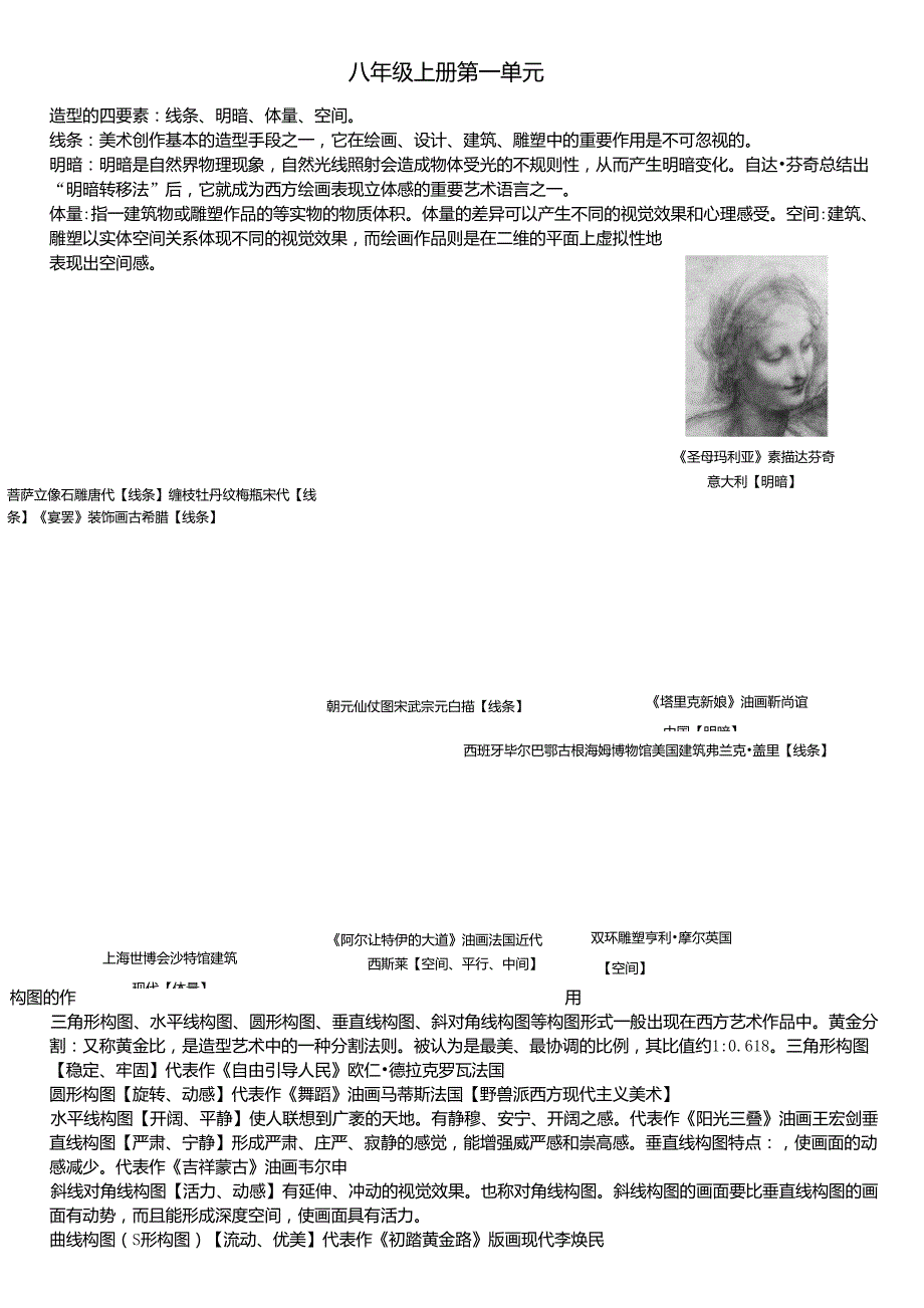 新人教版美术八年级上册知识总结_第1页