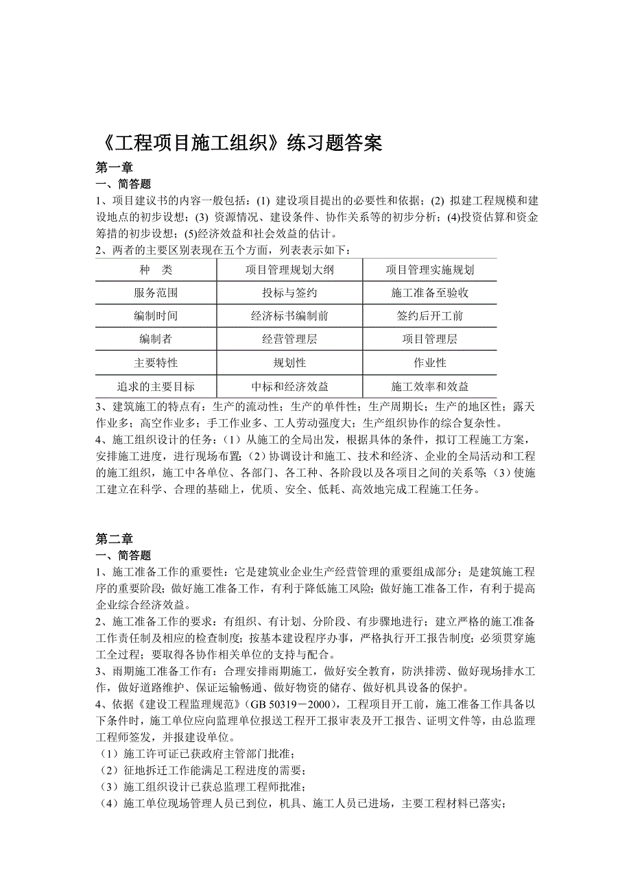 工程项目施工组织练习题-答案.doc_第1页