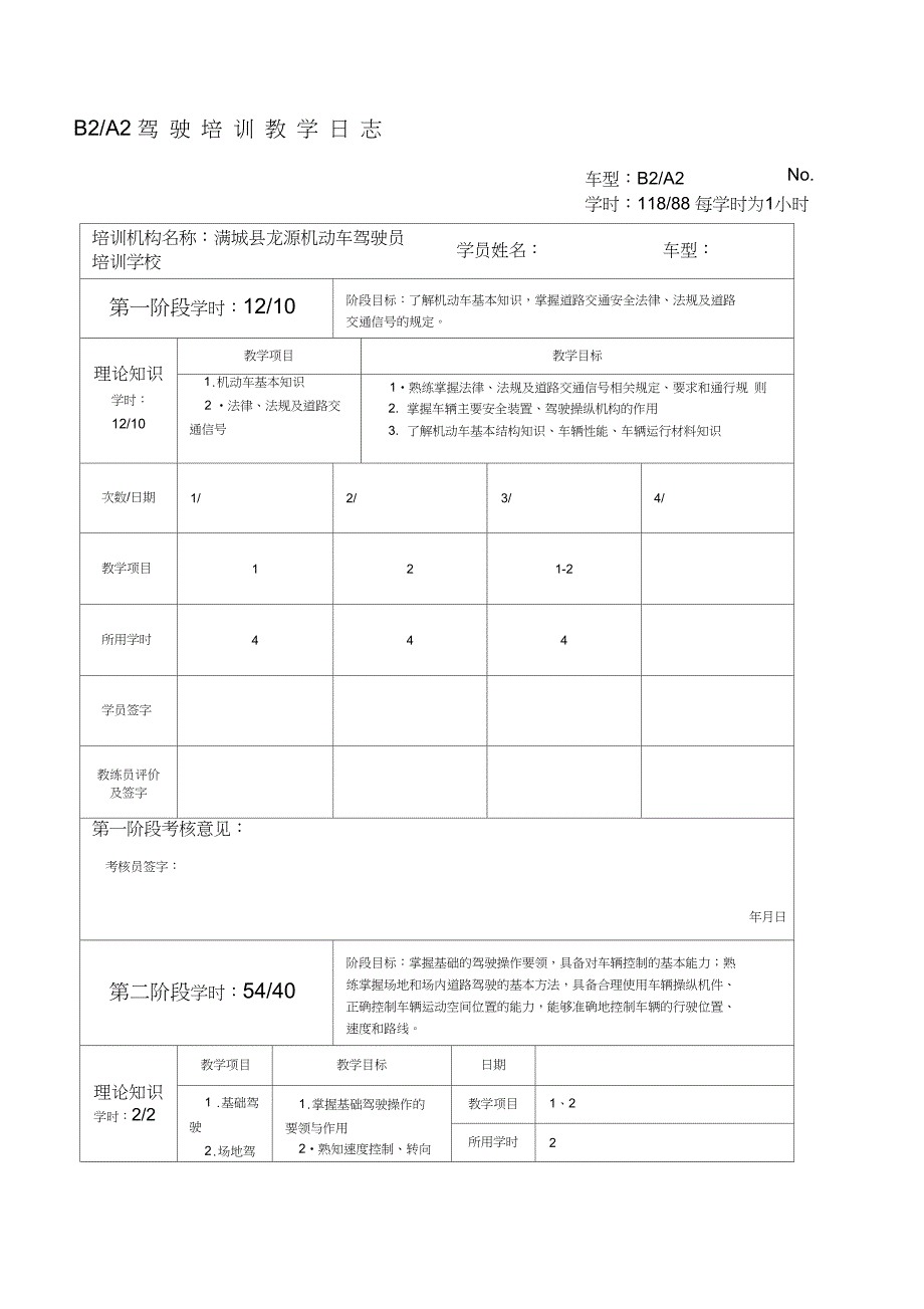 BA精选驾驶培训教学日志_第1页