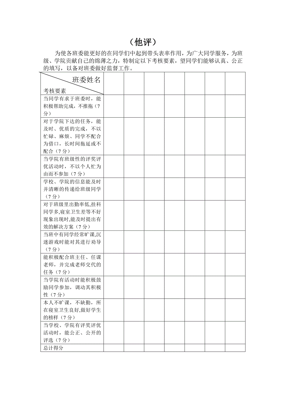 班委考评表 精华版.doc_第2页