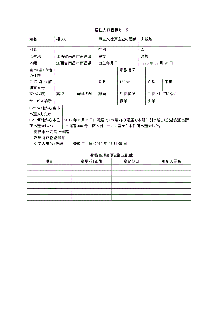 户口本日文翻译样文(模板)_第2页