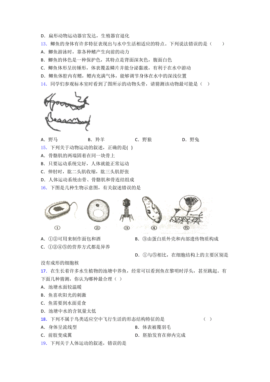 长沙市某中学八年级上册生物-期末试卷(DOC 24页)_第2页