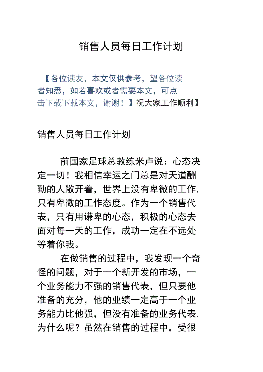 销售人员每日工作计划(优选)_第1页