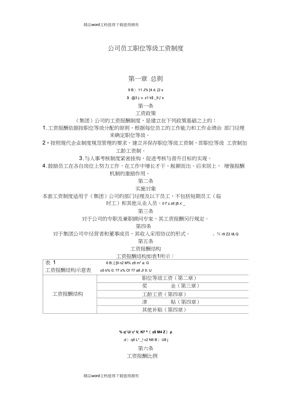 公司员工职位等级工资制度-员工岗位工资等级划分_第1页