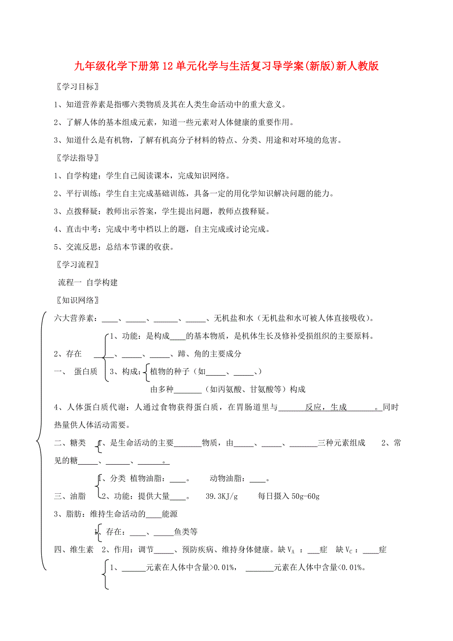 九年级化学下册第12单元化学与生活复习导学案(新版)新人教版_第1页