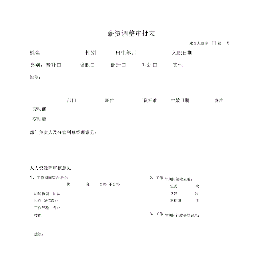 薪资调整表(精品)_第1页