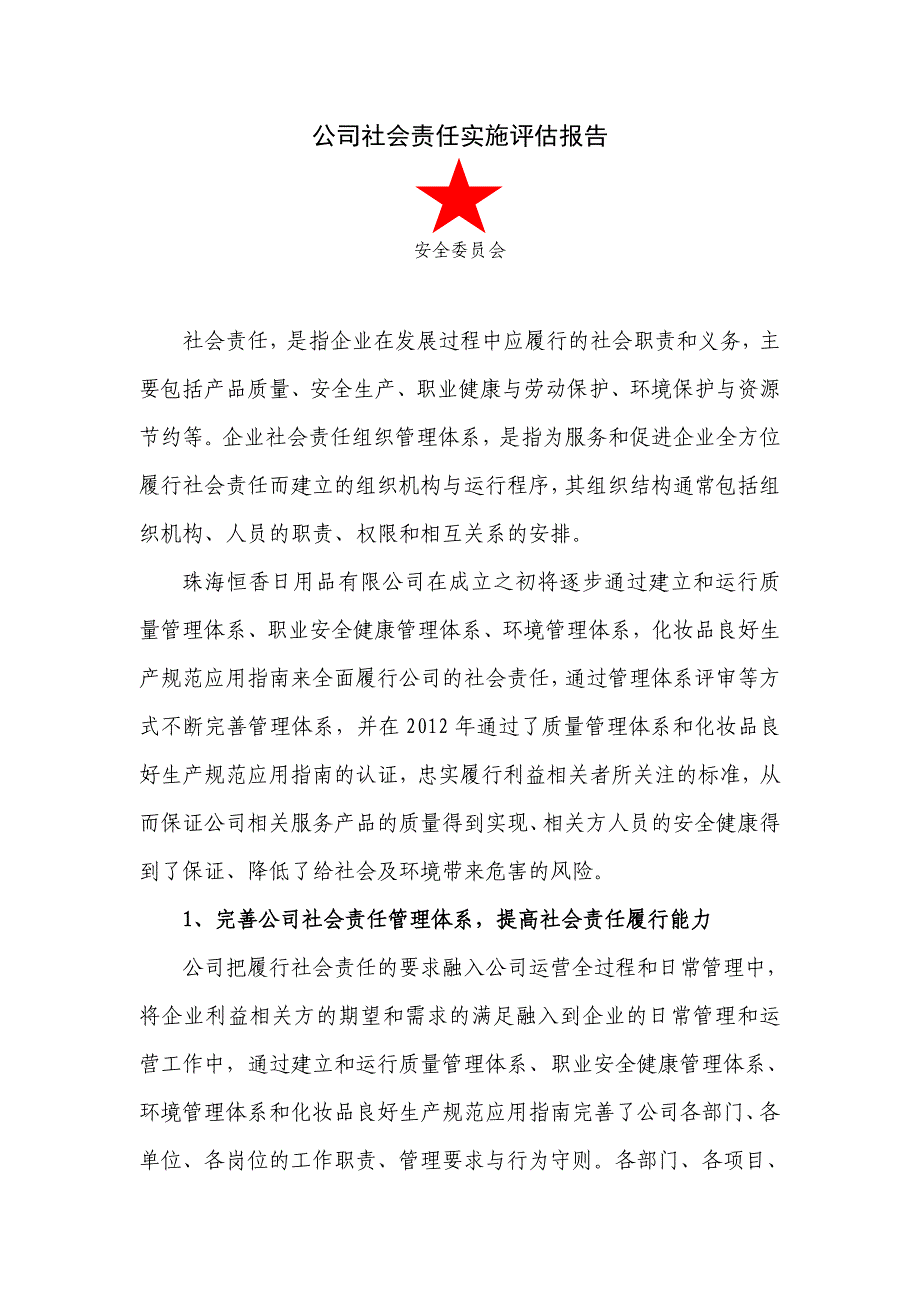 公司社会责任实施评估报告_第1页