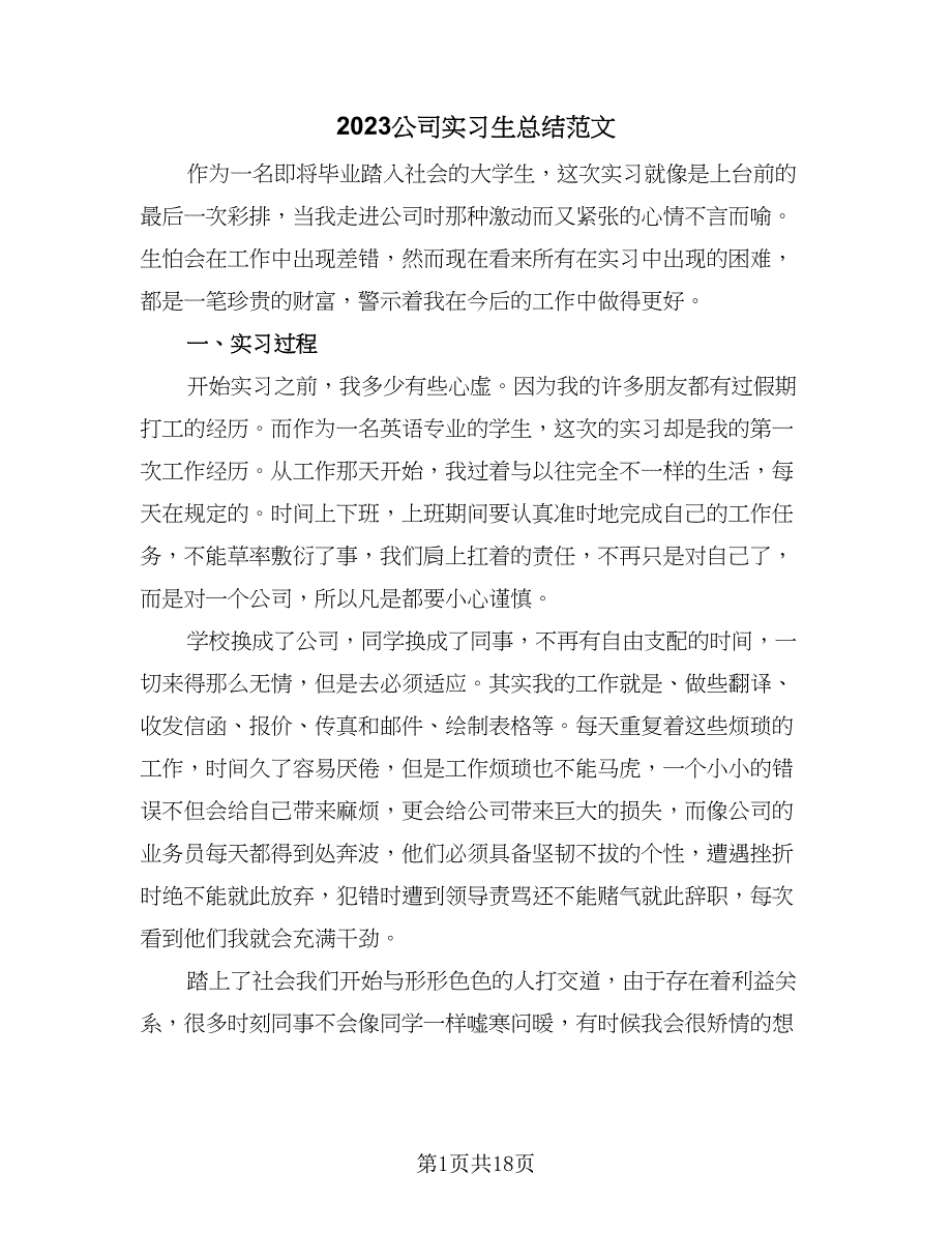 2023公司实习生总结范文（5篇）_第1页