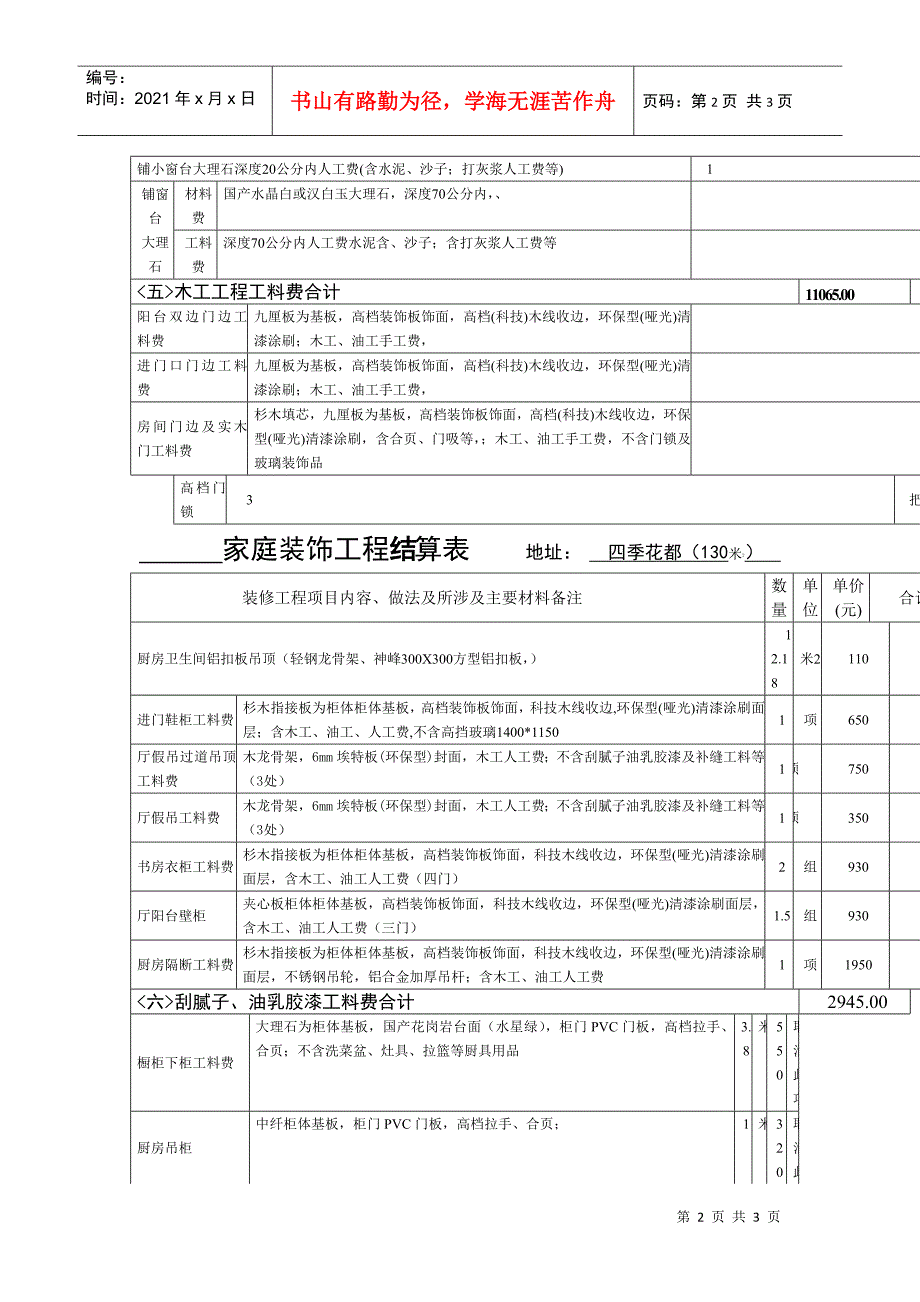 家庭装饰工程结算表_第2页