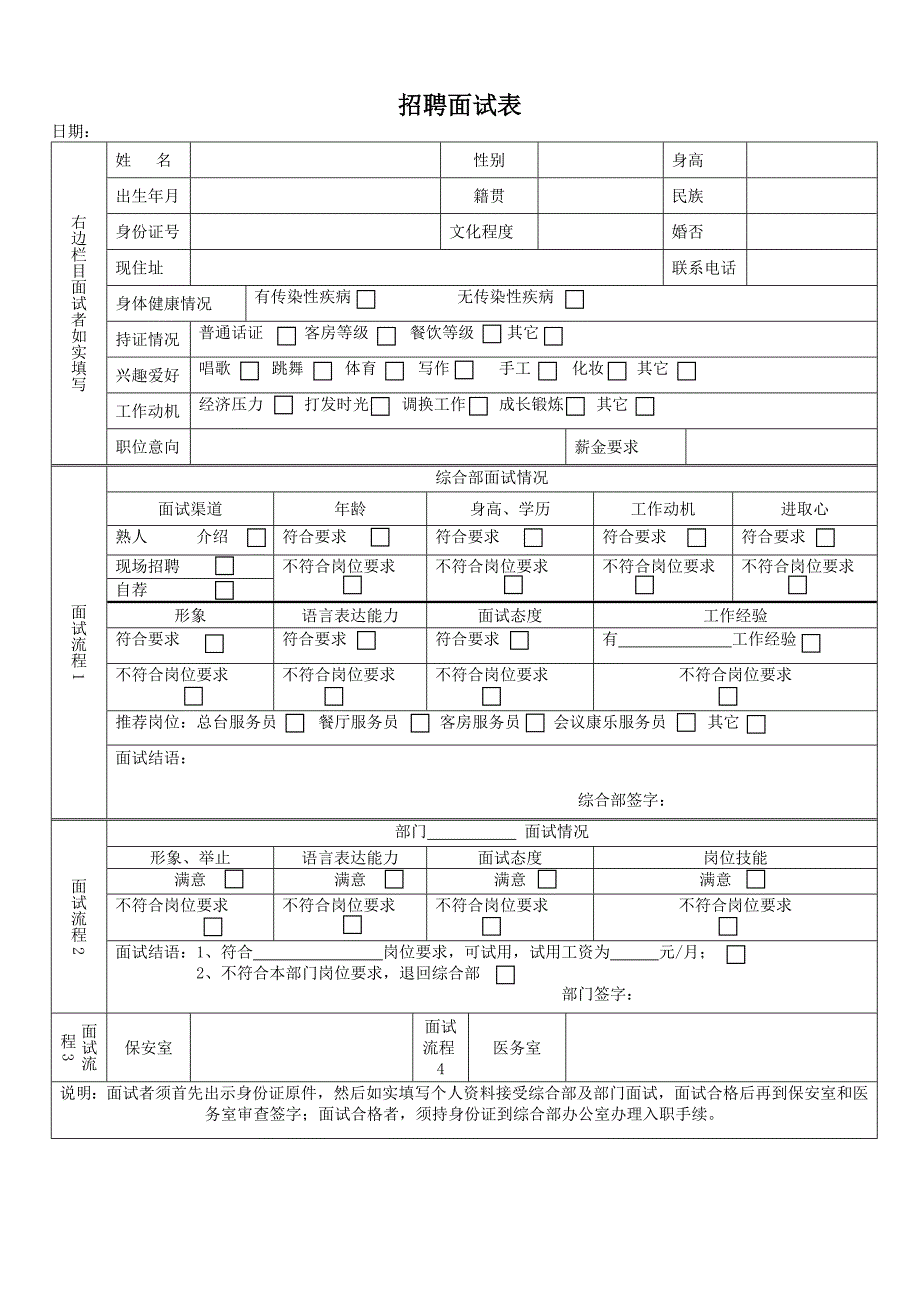 招聘面试表与员工入职登记表_第1页