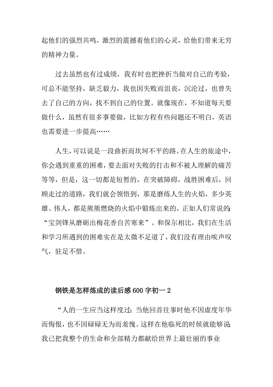 钢铁是怎样炼成的读后感600字初一范文_第2页