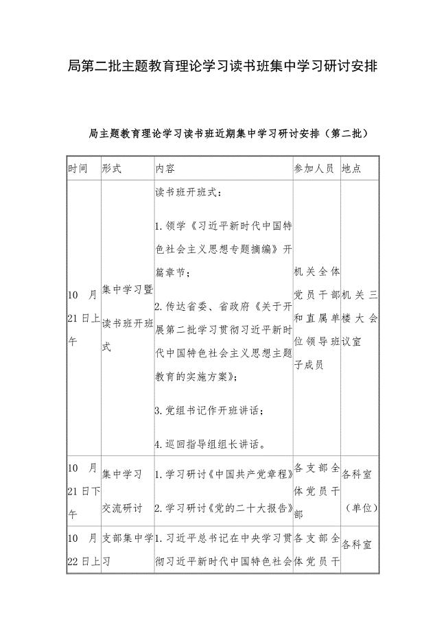 局第二批主题教育理论学习读书班集中学习研讨安排.docx