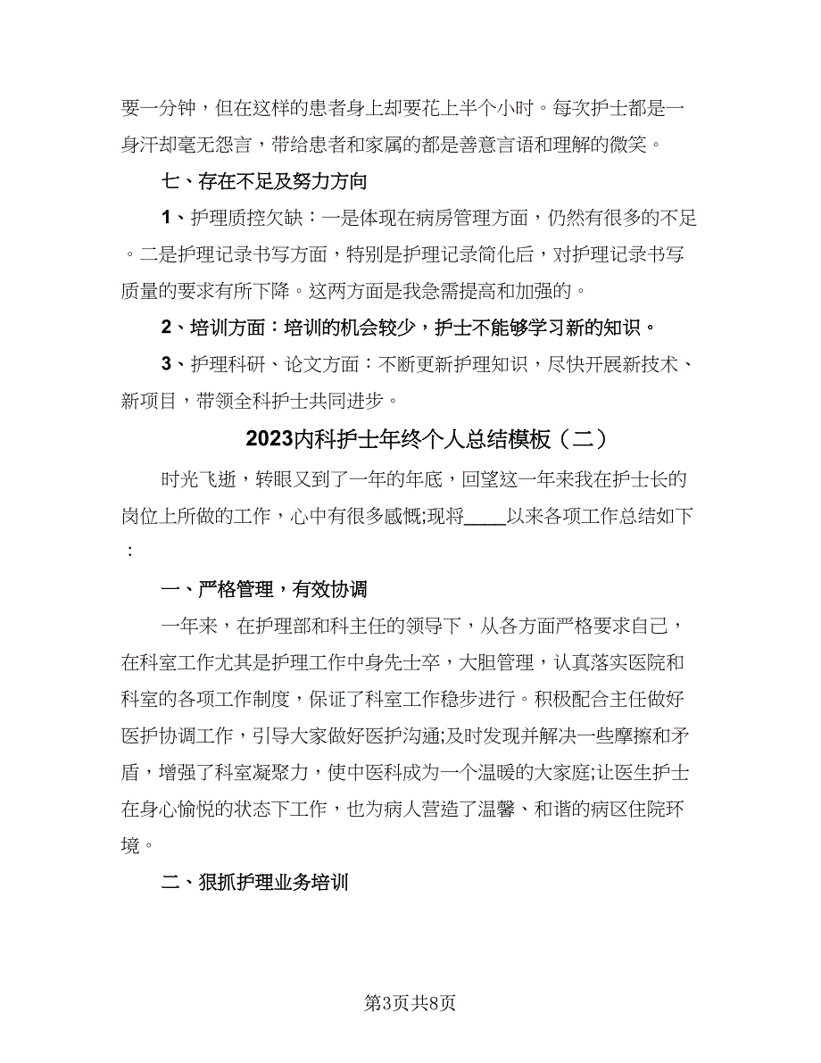 2023内科护士年终个人总结模板（2篇）.doc_第3页