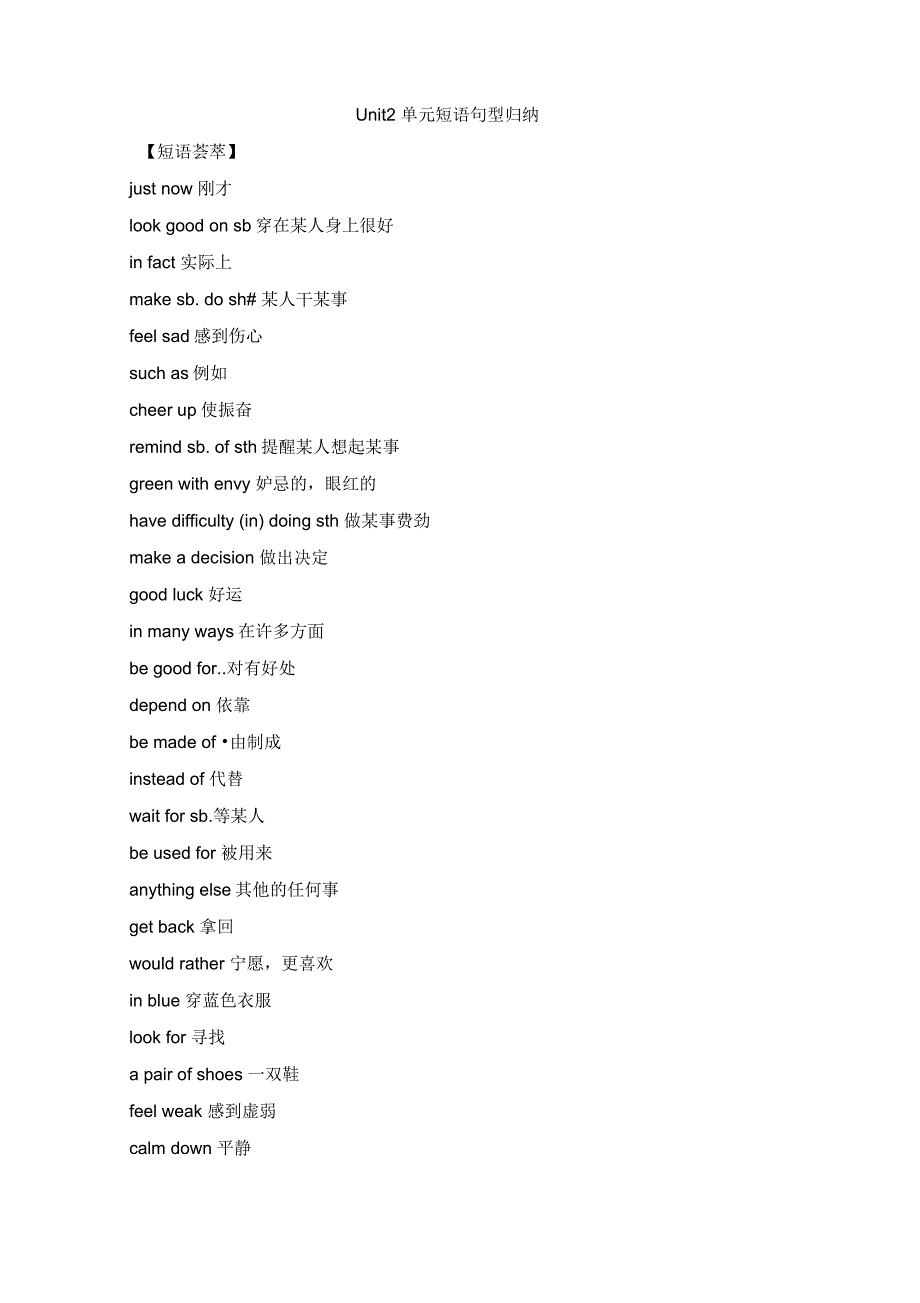 九年级英语译林版上册Unit2_单元短语句型归纳_第1页