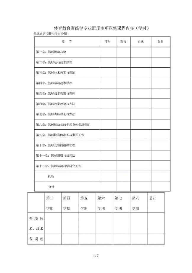体育教育训练学专业篮球主项选修课程内容