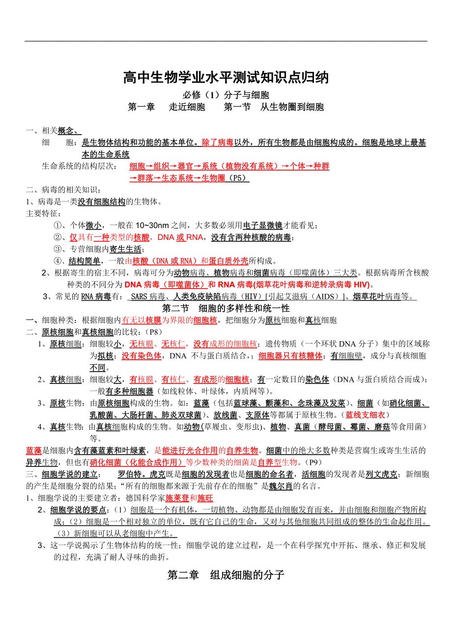 最新版高中生物学业水平测试知识点归纳_第1页