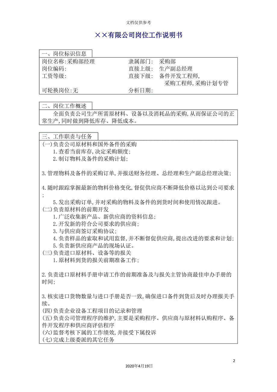 公司采购部经理岗位工作说明书.doc_第2页