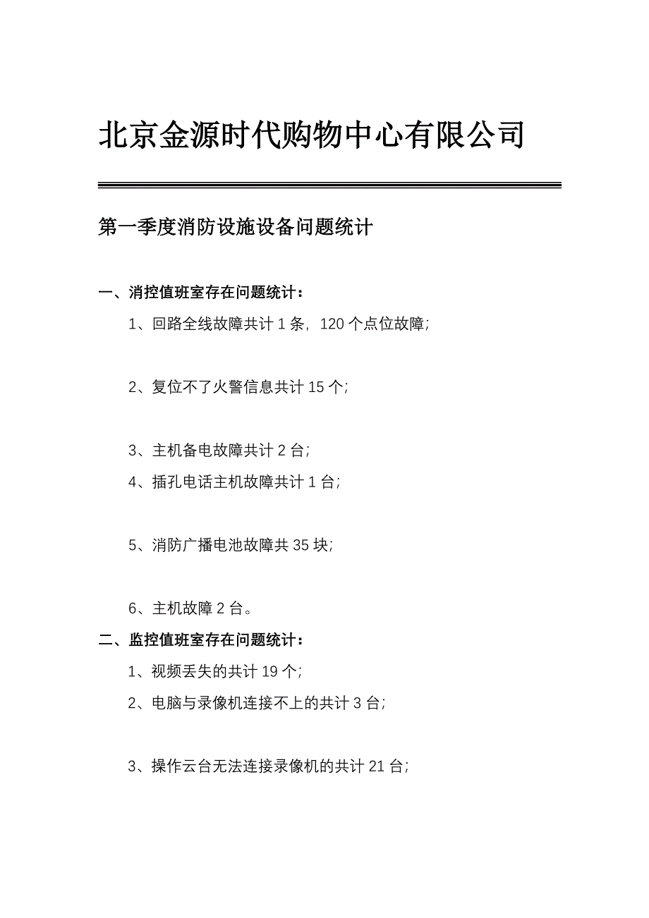 汇总购物中心消第一季度防设施设备问题统计_第1页