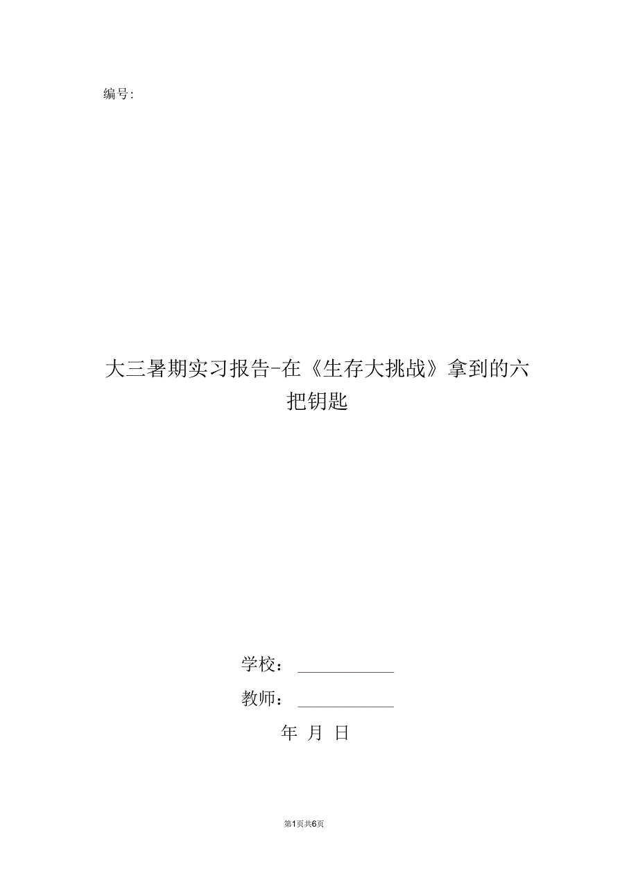 大三暑期实习报告-在《生存大挑战》拿到的六把钥匙_第1页