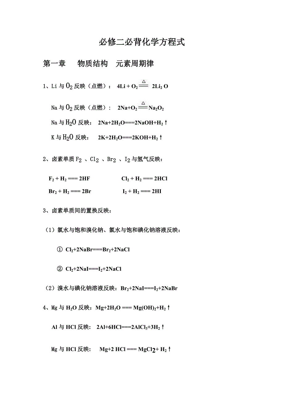 2023年必修二必背化学方程式_第1页