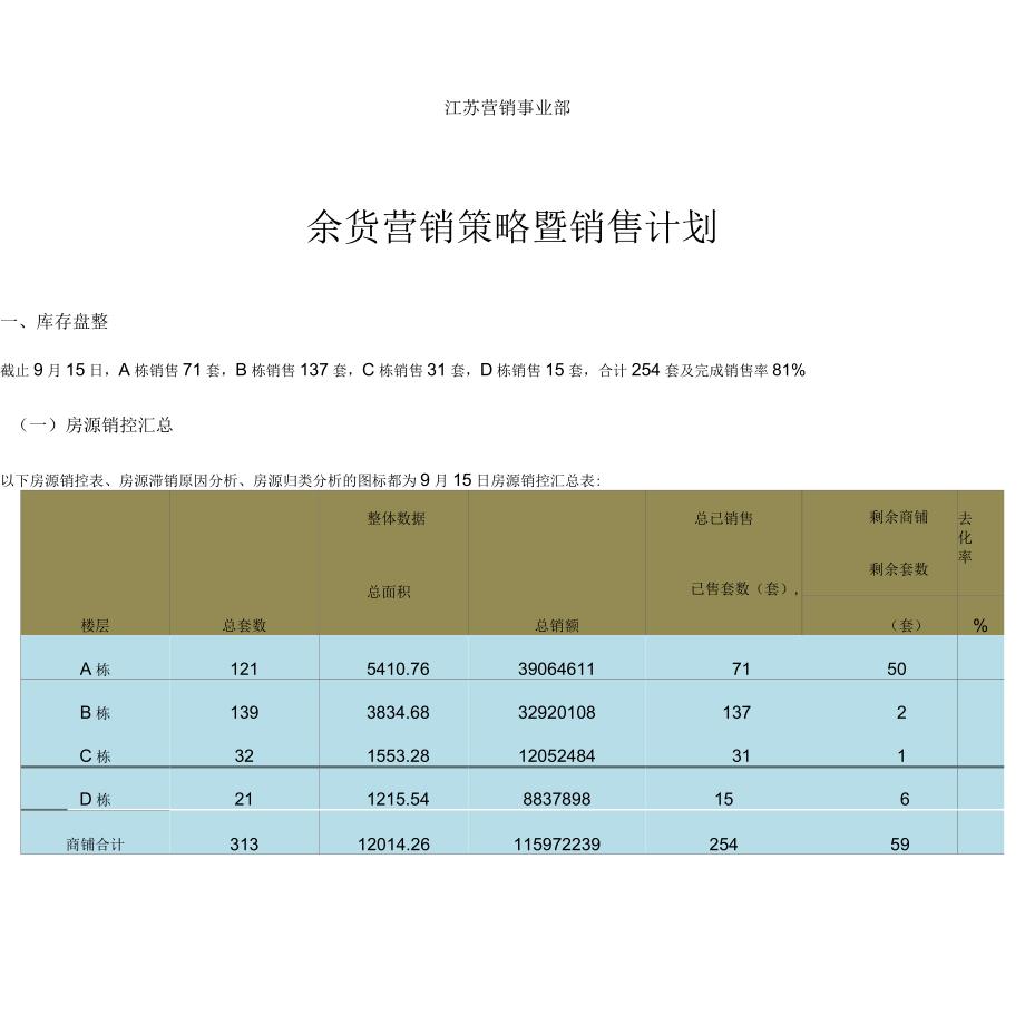 余货营销策略暨销售计划_第1页