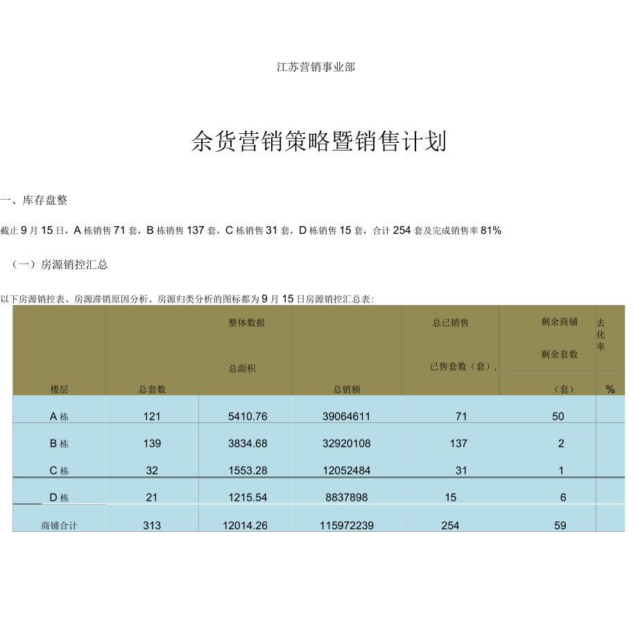 余货营销策略暨销售计划